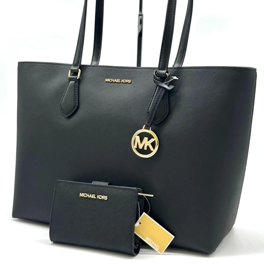 Michael Kors Sheila Large Logo Tote Bag & Matching Bifold Wallet Black/Gold